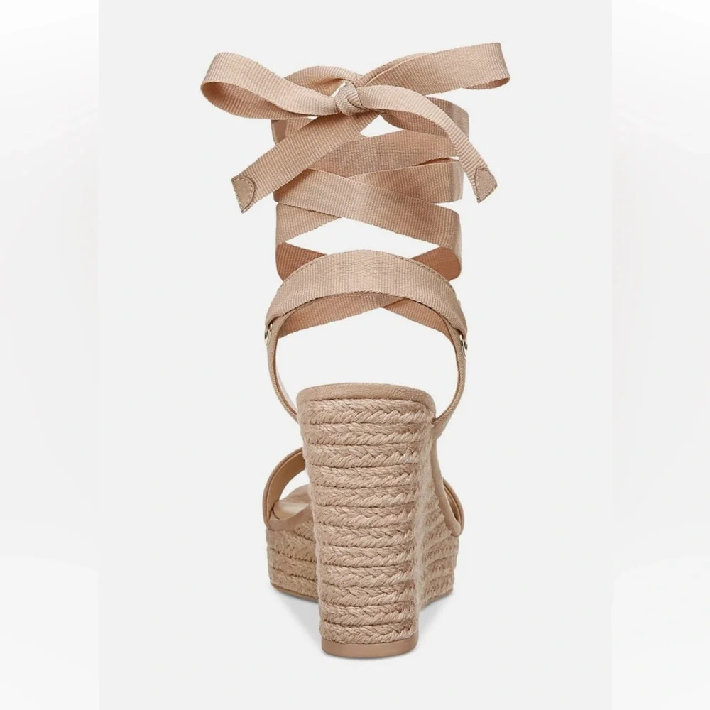 INC Womens Wrapping Ankle Maxx Almond Wedge Platform Espadrille Shoes 9 NWT